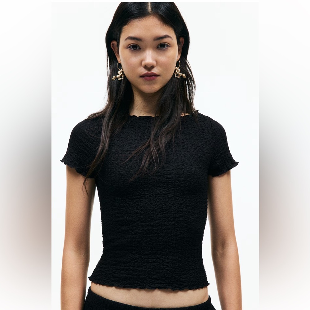 H&M Black Textured Short Sleeve Top